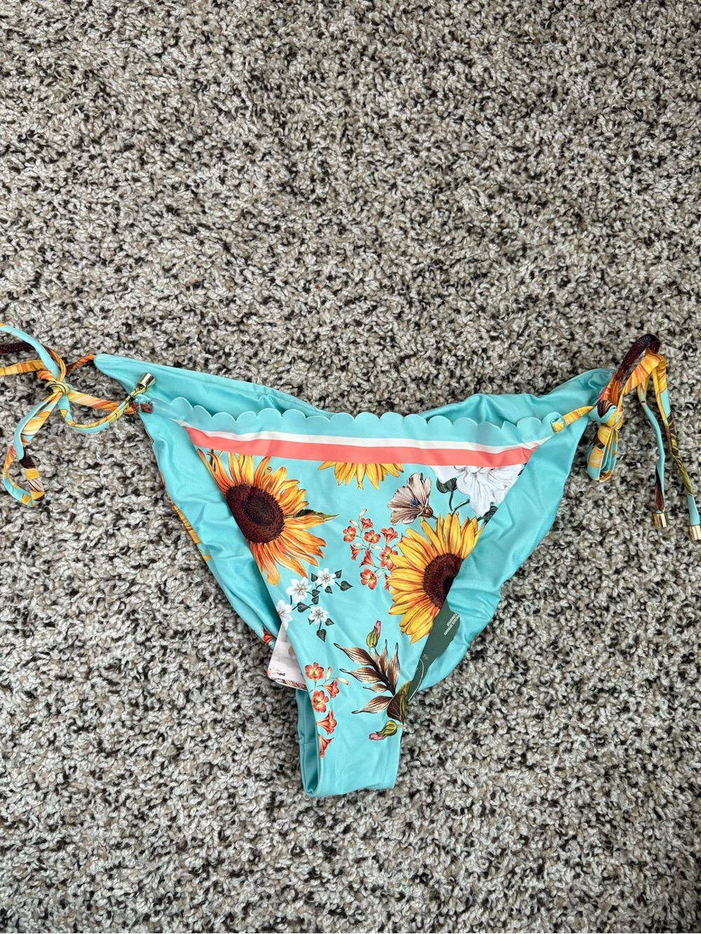 Agua Bendita Turquoise Sunflower Tie-Side Bikini Bottom